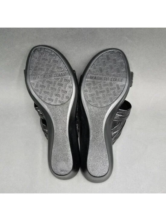 Italian Shoemakers Aleena Black Wedge Sandals Size 7 M Rhinestone Detail Slide - Picture 7 of 8